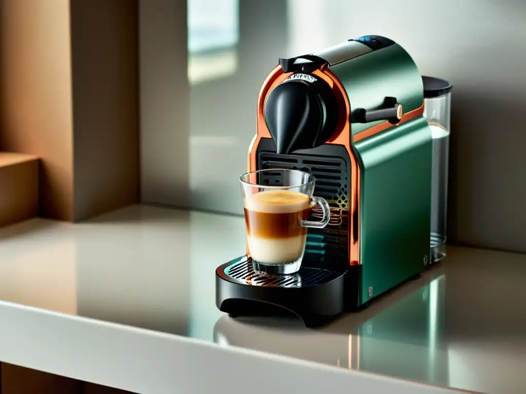 Una elegante cafetera Nespresso en un moderno ambiente blanco