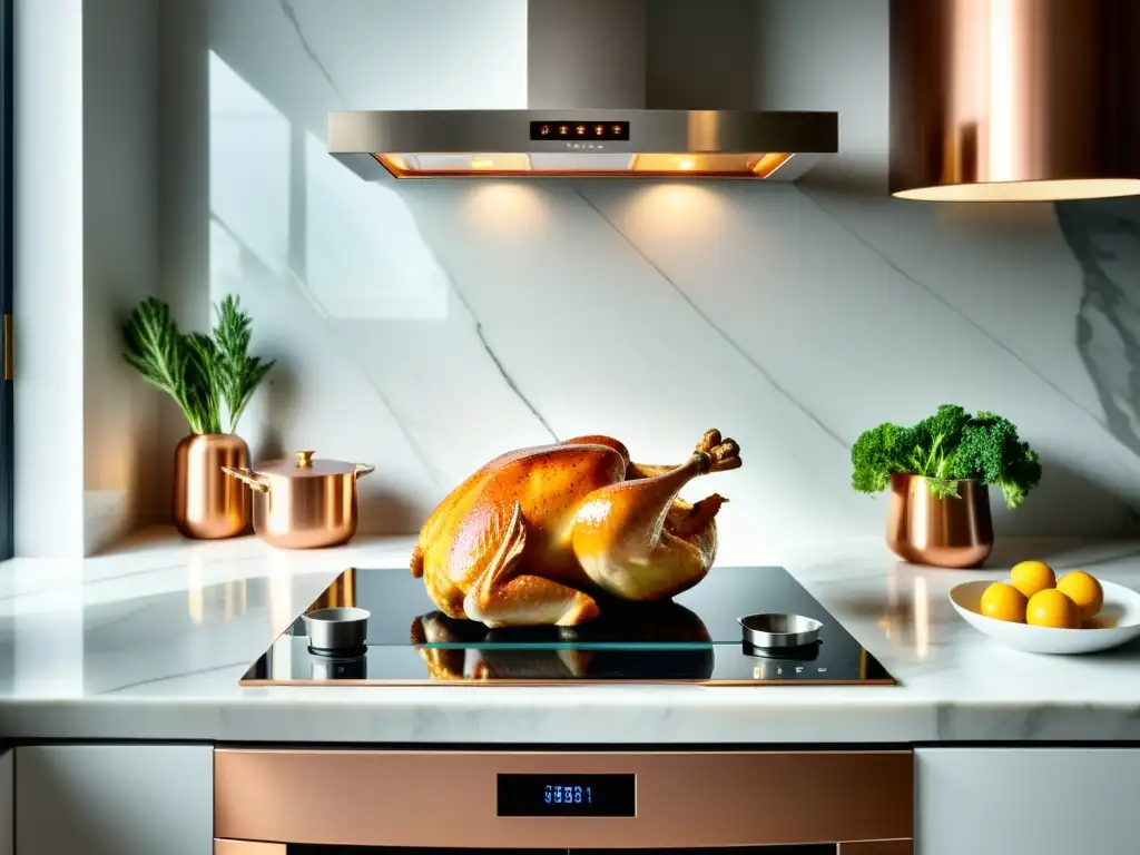 Una elegante cocina moderna con horno de acero inoxidable y placas de inducción