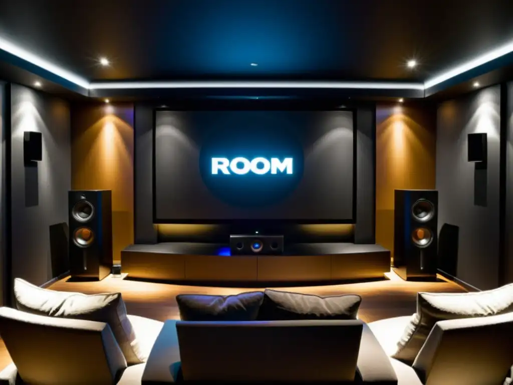 Un elegante espacio de cine en casa con equipo de audio de alta gama y cómodos asientos