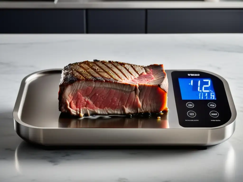 Una elegante máquina de sous vide con pantalla digital y carcasa de acero inoxidable