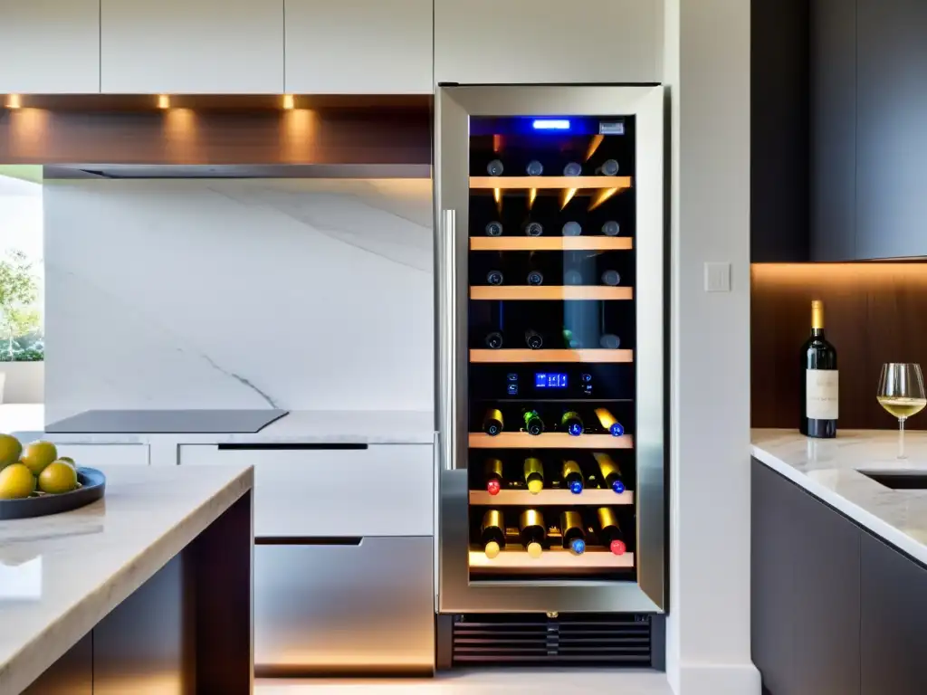 Enfriador de vino para colección en cocina moderna, iluminado y elegante