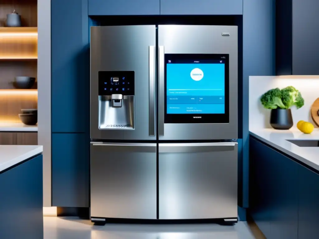 Cocina del futuro: diseño minimalista y tecnología avanzada Un espacio de cocina moderno y elegante con electrodomésticos de alta tecnología, integrando la tecnología en diseño de electrodomésticos