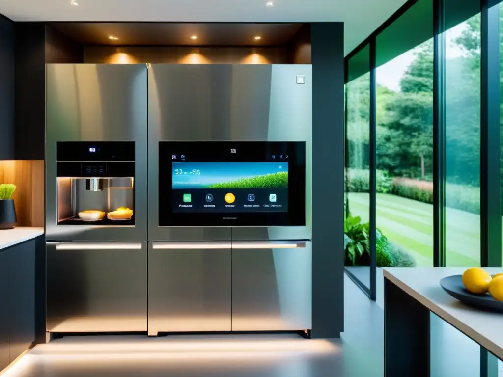 Espacio futurista de cocina con electrodomésticos inteligentes integrados en un diseño minimalista, para cocinas del futuro