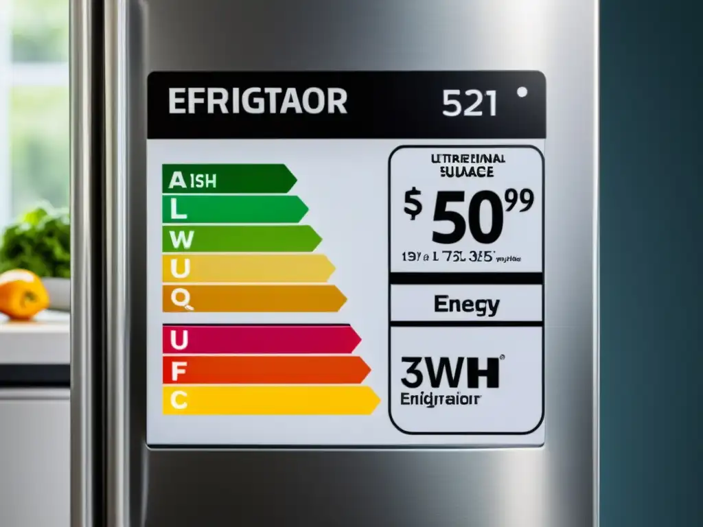 Etiqueta energética de electrodoméstico eficiente con diseño moderno y colores vibrantes