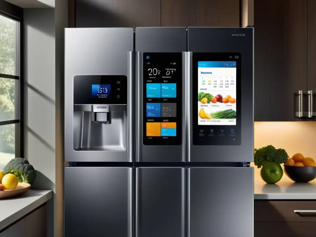 Un frigorífico Samsung Family Hub, moderno y elegante, con funciones avanzadas, en una cocina luminosa y espaciosa