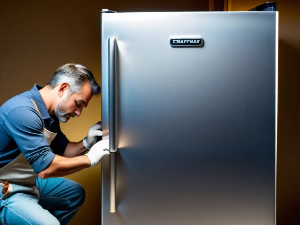 Un hábil artesano desmonta con cuidado un antiguo refrigerador, reutilizando sus piezas para crear modernos muebles