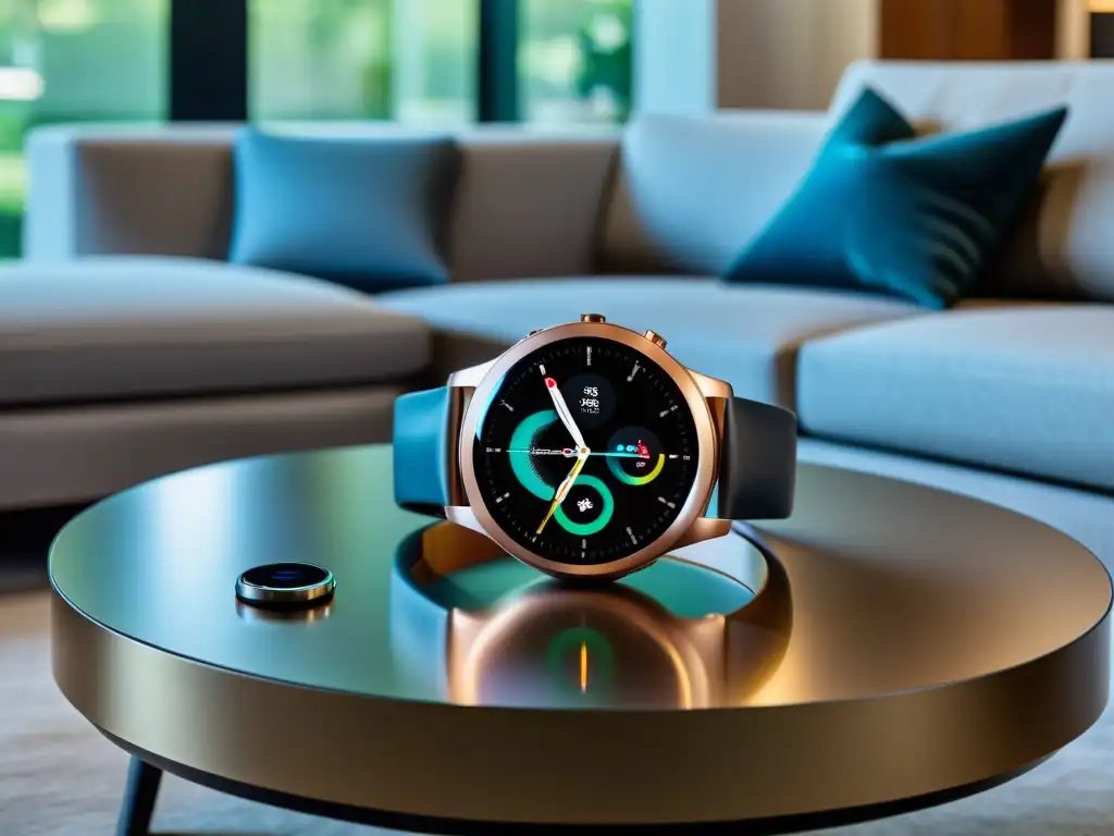 Smartwatch Samsung Galaxy Watch para hogar en ambiente moderno y tecnológico con control de hogar personalizado y dispositivos inteligentes