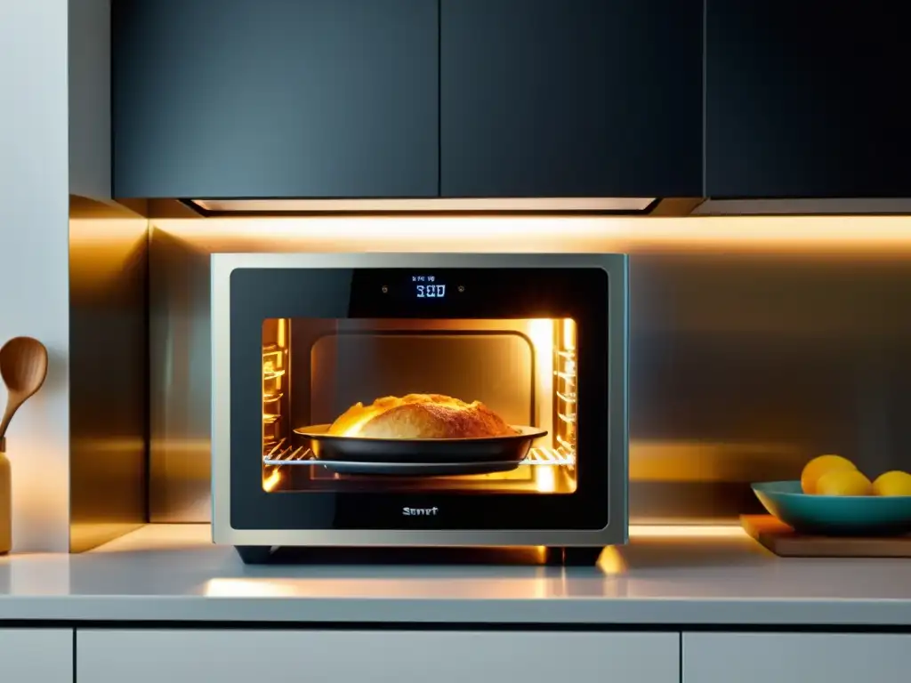 Un horno inteligente con software para hornos inteligentes en una cocina moderna con luz natural y toques futuristas