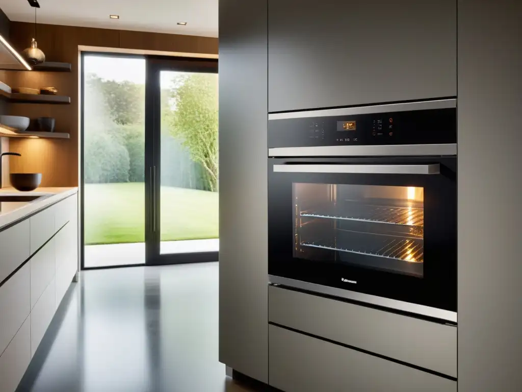 Un horno pirolítico autolimpiable de diseño moderno, en una cocina contemporánea con luz natural