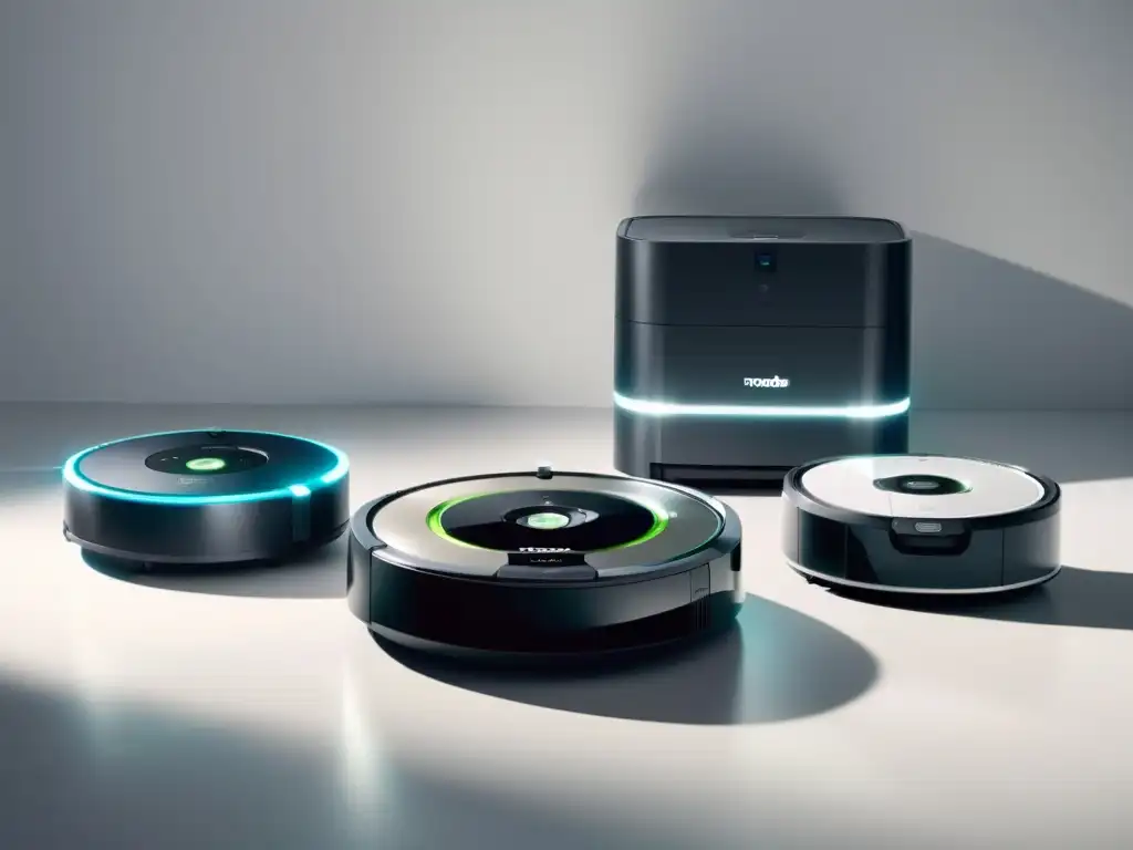 Una imagen elegante y moderna que muestra la comparación de los modelos de Roomba, iluminados con suaves luces ambientales