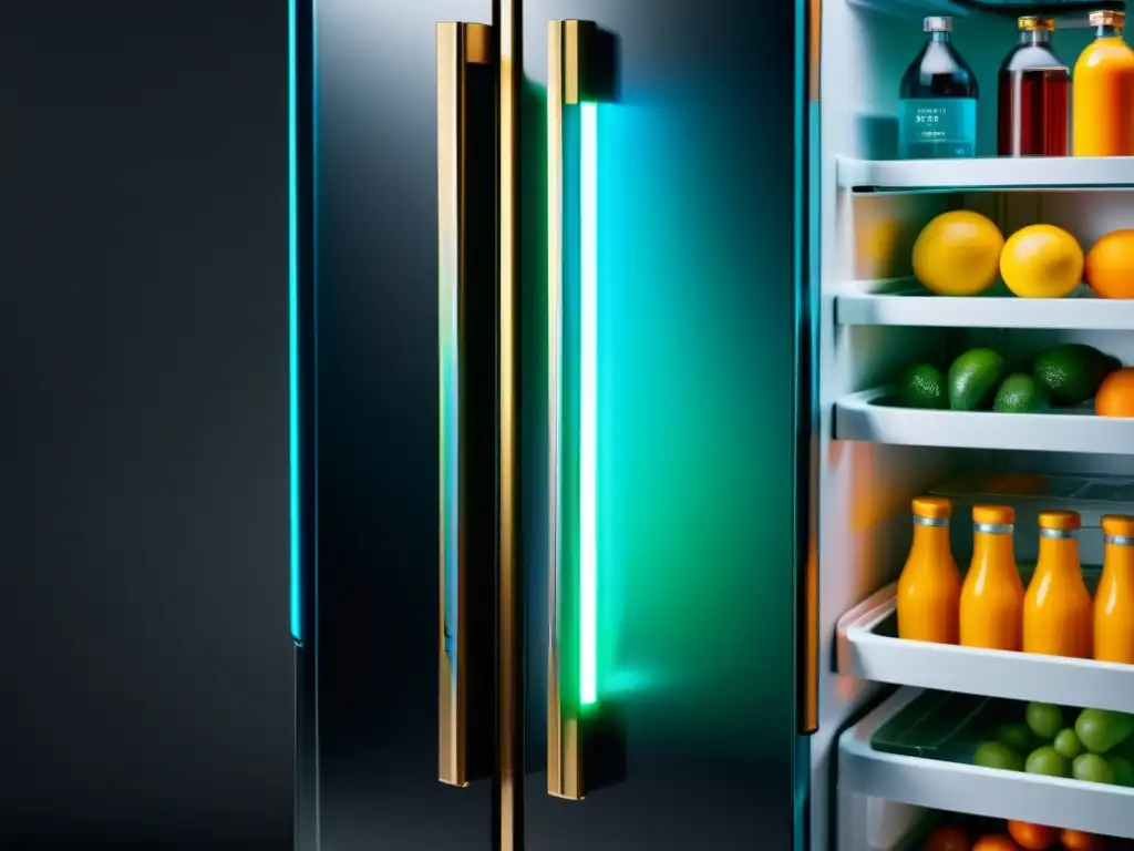 Imagen impactante de un refrigerador ultramoderno con tecnología autoreparable, destacando su innovación en electrodomésticos para el hogar