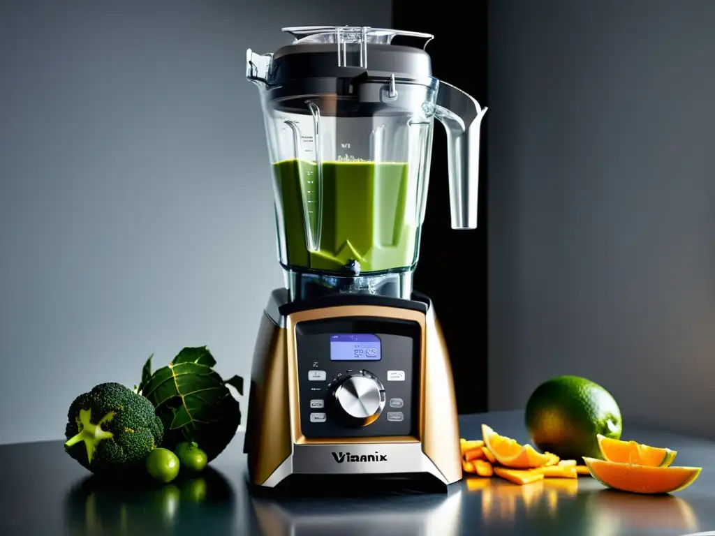 Una imagen de alta resolución de la licuadora Vitamix A3500 Ascent Series, destacando su diseño moderno y elegante con acabado de acero inoxidable