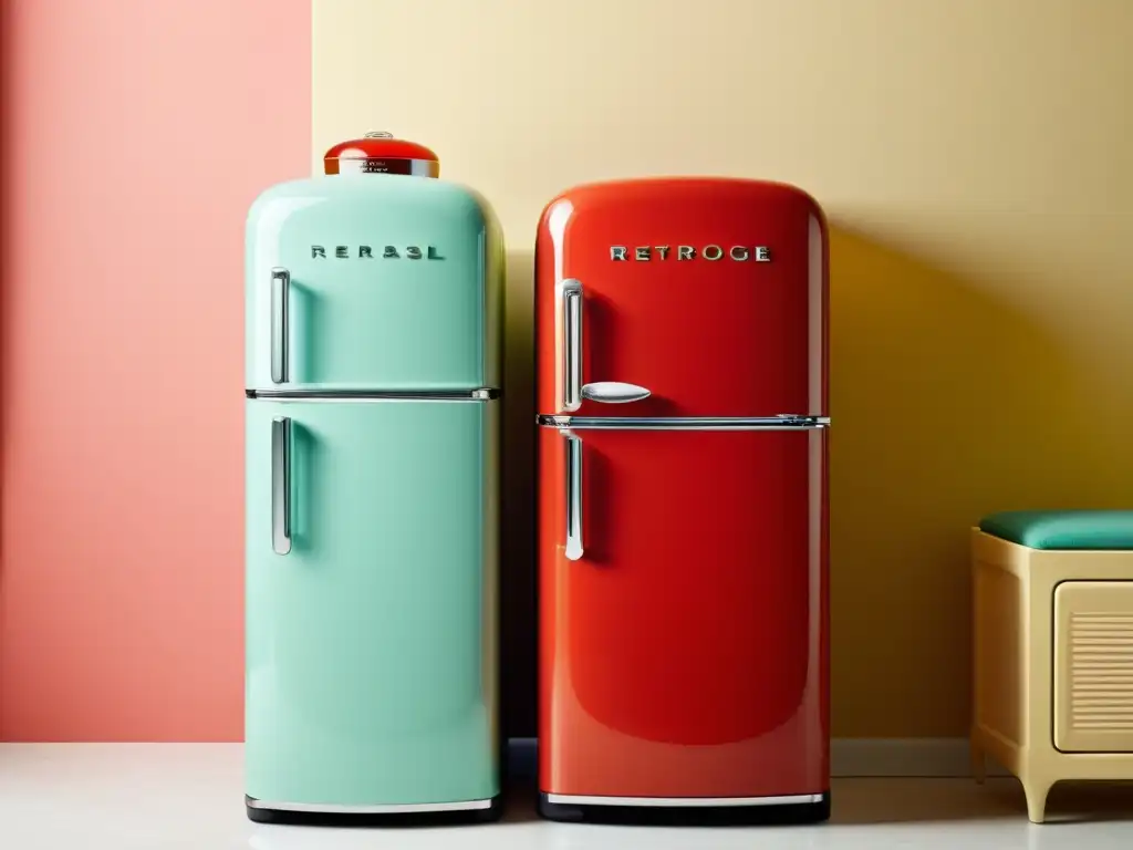 Una imagen nostálgica de un refrigerador retro rojo brillante con electrodomésticos retro para transformar espacio