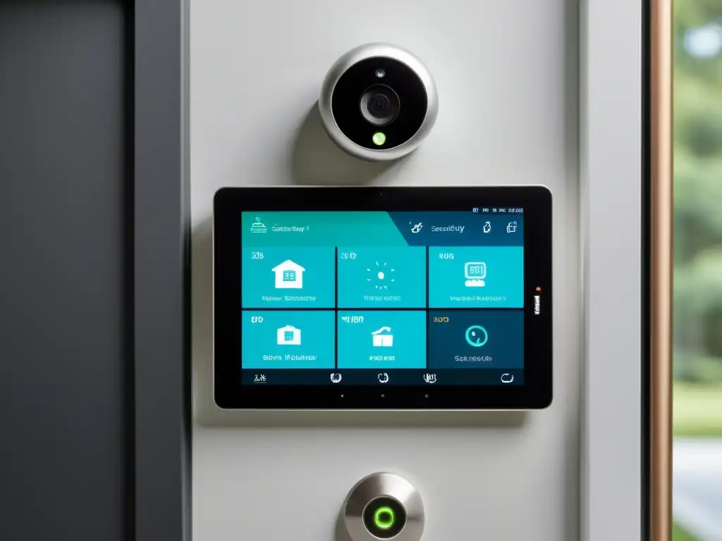 Sistema de seguridad doméstica moderno con asistente virtual Interfaz de asistentes virtuales para seguridad hogar en moderno sistema de vigilancia doméstica integrado con diseño minimalista y alta tecnología