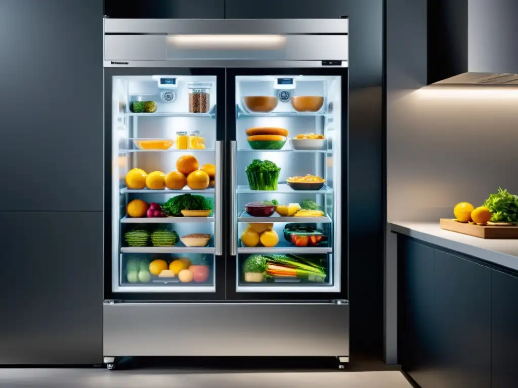 Interior organizado de un congelador Liebherr GrandCru con iluminación LED suave, en una cocina contemporánea