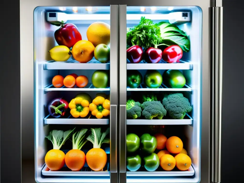 Interior de refrigerador moderno con compartimientos especiales para frutas y verduras