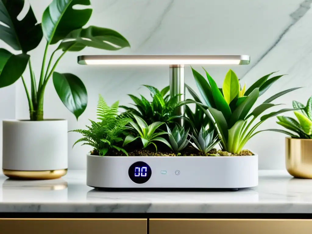 Un ionizador moderno y elegante en un entorno de plantas verdes exuberantes