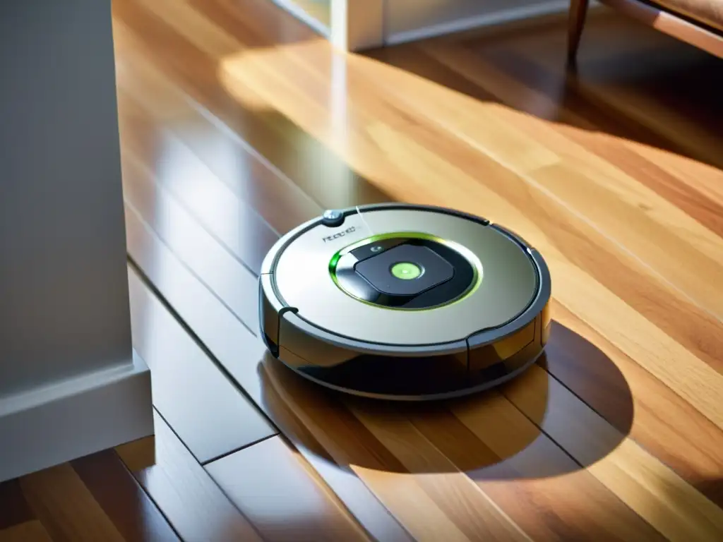 Robot mopa iRobot para limpieza deslizándose con elegancia en suelo de madera, mostrando tecnología avanzada y diseño moderno