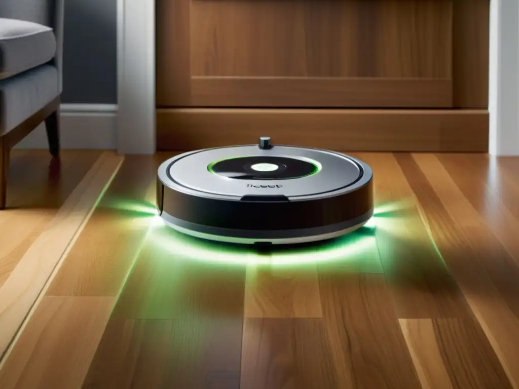 Robot mopa iRobot para limpieza deslizándose sobre un piso reluciente, reflejando modernidad y limpieza impecable