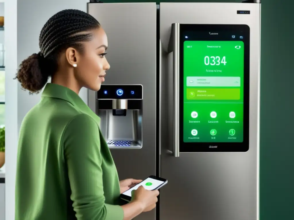 Control de seguridad en la cocina inteligente Mano configurando alertas y notificaciones de seguridad para electrodomésticos en cocina moderna