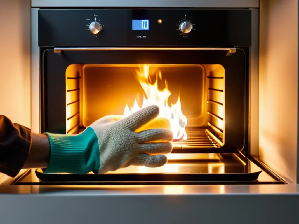 Mano segura y precisa cambiando la luz interior del horno