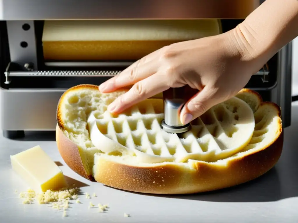 Manos limpiando con cuidado una moderna máquina de hacer pan casera, demostrando precisión y eficiencia en su mantenimiento