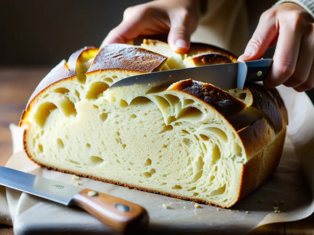 Máquinas de hacer pan casero: Delicado corte de pan casero dorado y esponjoso, con una miga perfecta, en un ambiente cálido y acogedor