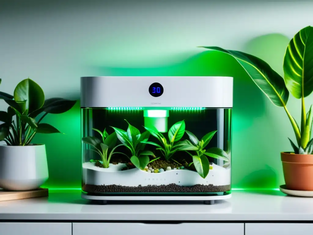 El mejor purificador de agua para casa: una imagen de un purificador moderno en un entorno hogareño con plantas verdes vibrantes