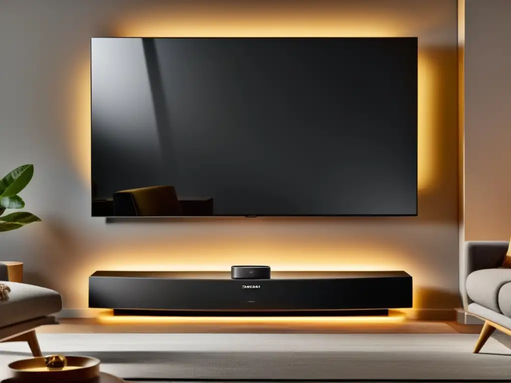 Los mejores sistemas de sonido inteligentes en un elegante salón moderno, integrando tecnología y diseño contemporáneo