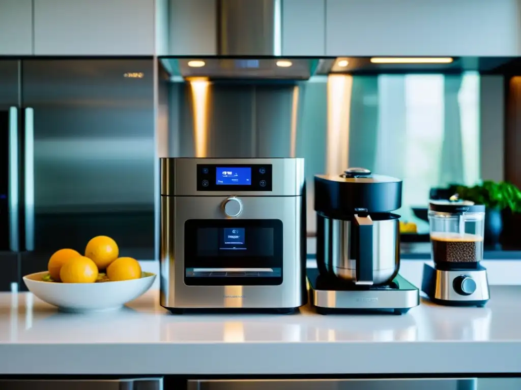 Moderna cocina con pequeños electrodomésticos de alta tecnología, brindando eficiencia y sofisticación