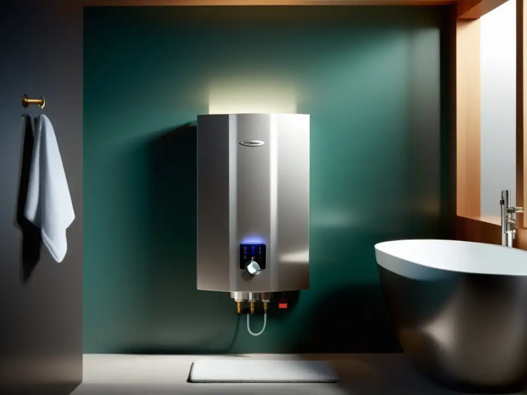 Un moderno calentador de agua sin tanque en un elegante baño contemporáneo