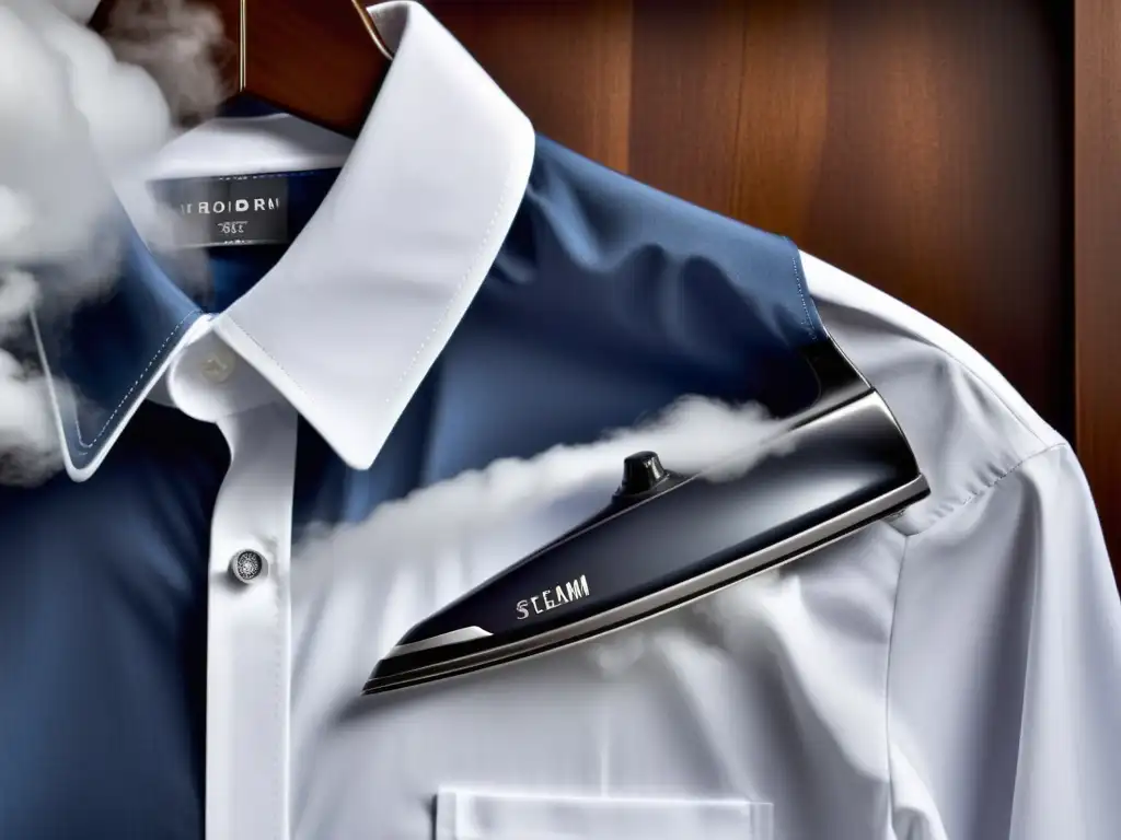 Un moderno y elegante vaporizador de ropa plancha con precisión una camisa blanca impecable, la mejor opción para planchar ropa