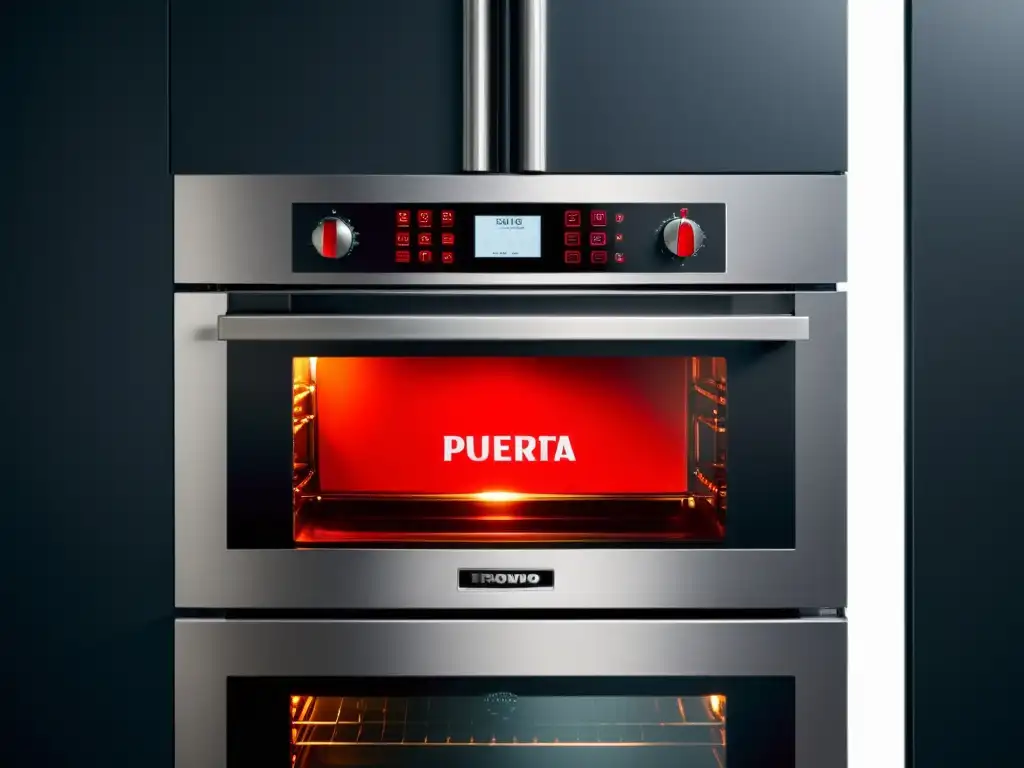 Moderno horno pirolítico con mensaje 'Puerta bloqueada' en rojo