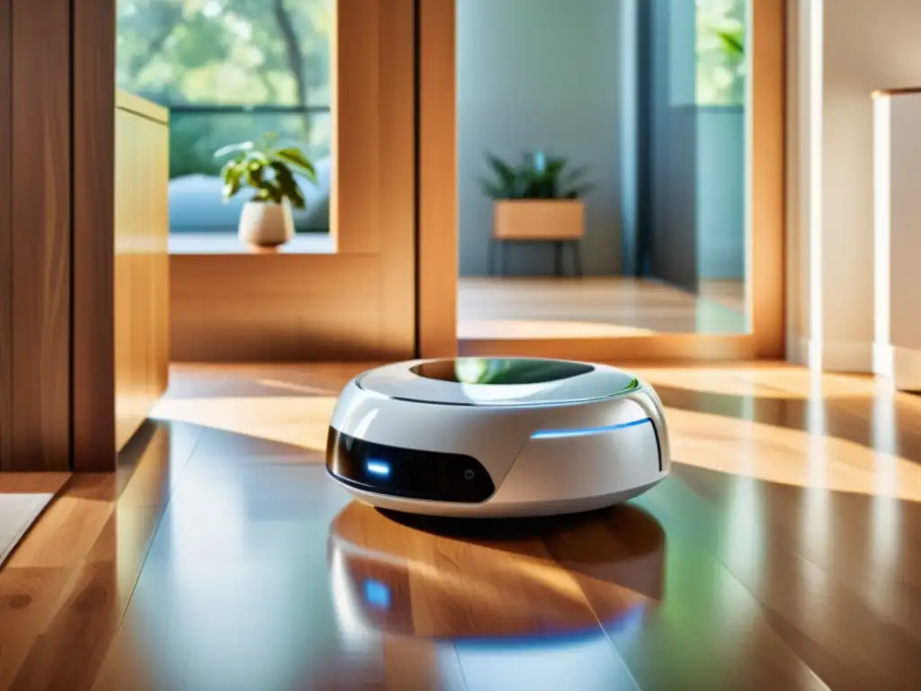 Un moderno robot asistente de limpieza para el hogar destaca en un ambiente contemporáneo