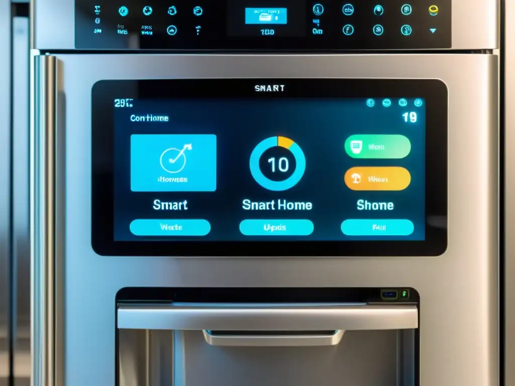 Panel de control domótico moderno con actualizaciones de software para electrodomésticos, iluminado con luz suave y diseño elegante