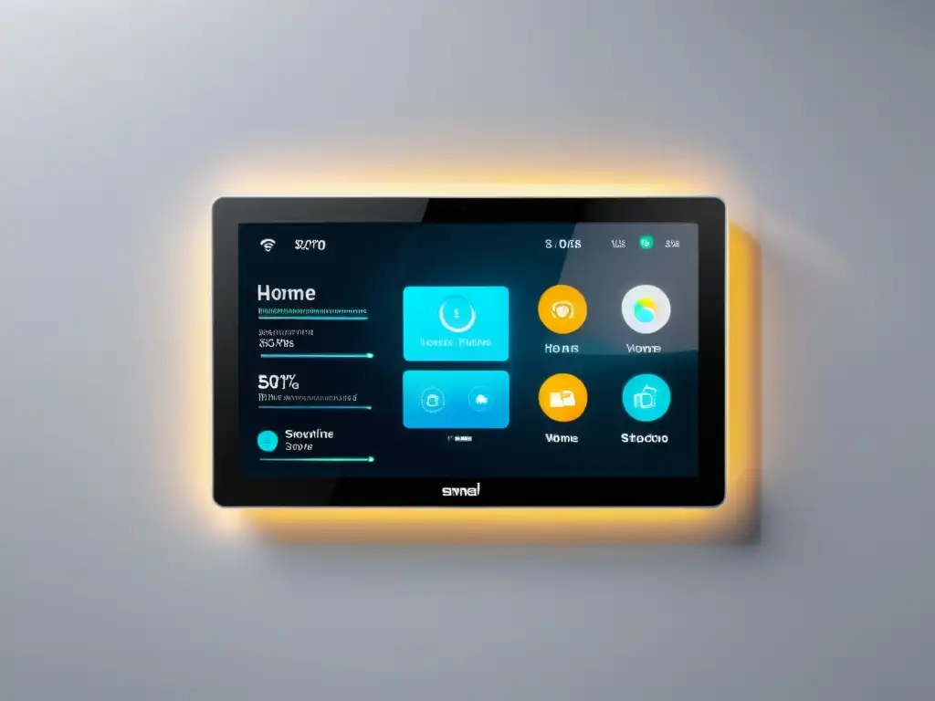 Panel de control de hogar inteligente en pared blanca, con instalación sistemas automatización hogar profesional
