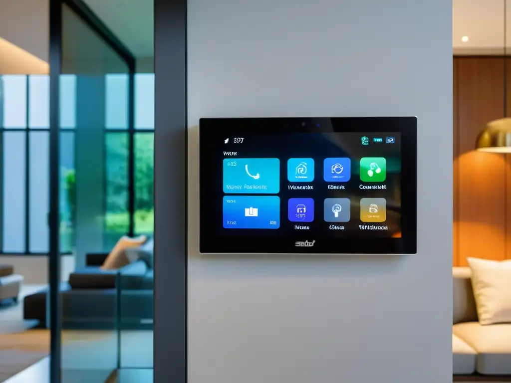 Panel de control para hogar inteligente, con pantalla táctil y diseño minimalista