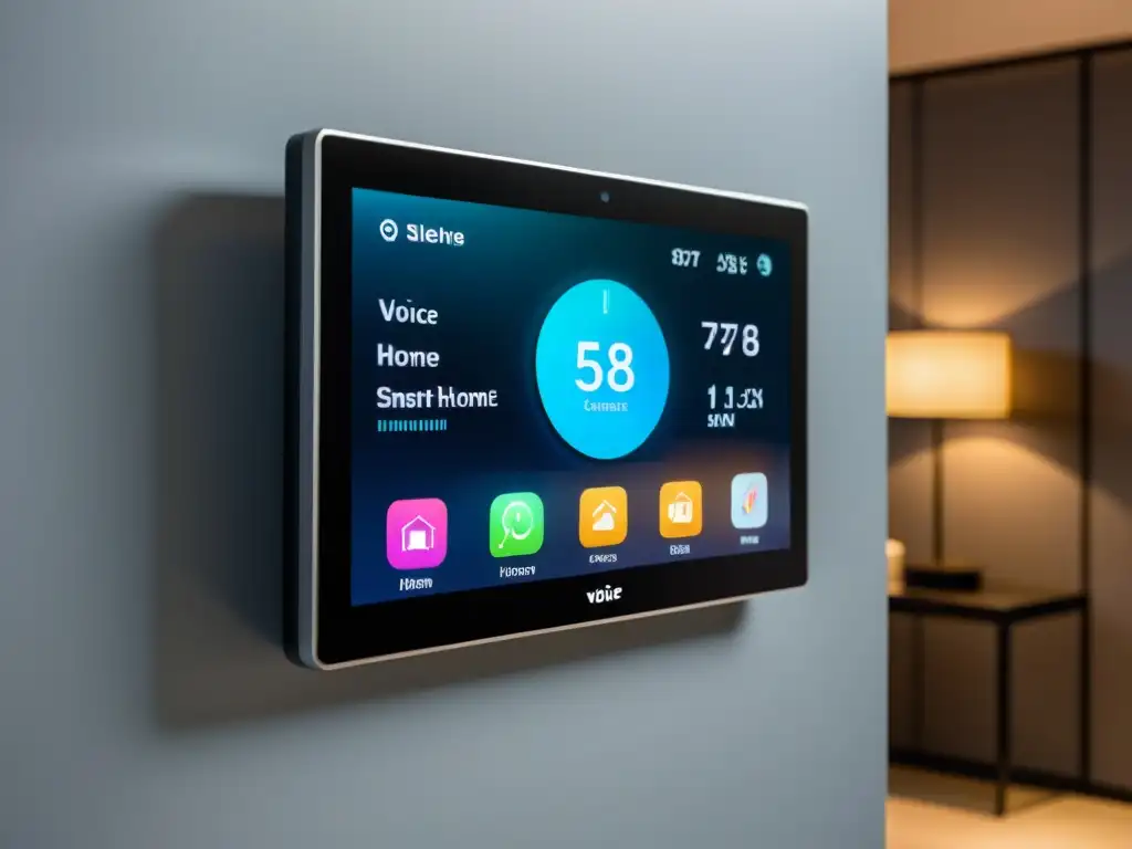 Panel de control inteligente en casa moderna, con asistentes virtuales control por voz y ambiente futurista integrado