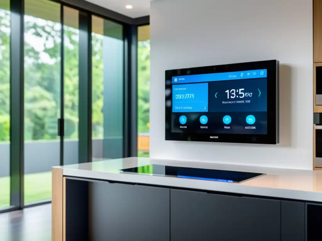 Panel de control inteligente en una casa moderna con actualizaciones de firmware y dispositivos de seguridad