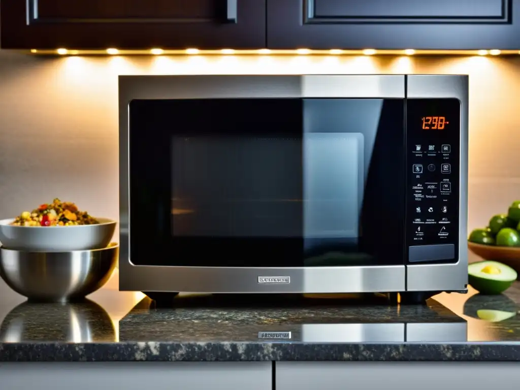 Prueba del nuevo microondas Inverter: elegante y moderno, con tecnología avanzada, iluminación suave y plato de comida vaporoso