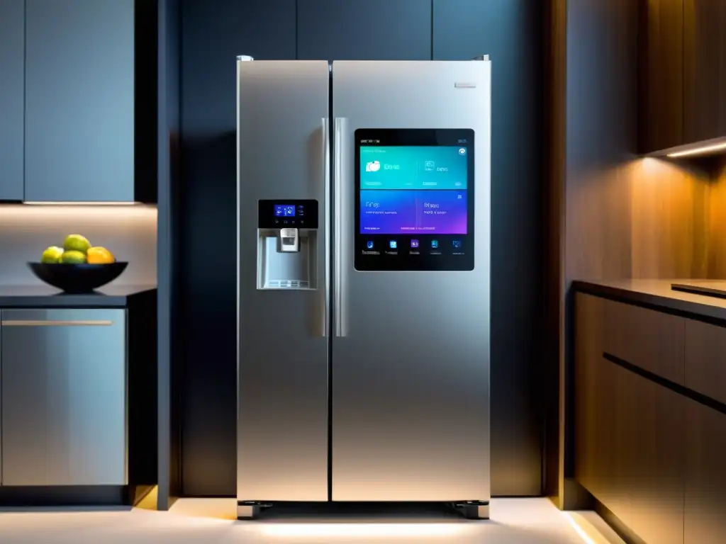 Refrigerador inteligente con ajustes ocultos y pantalla táctil en cocina contemporánea