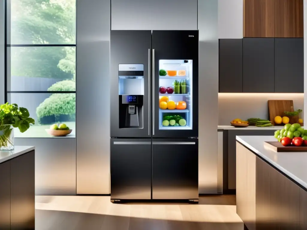 Refrigerador inteligente con ajustes ocultos y diseño moderno en cocina contemporánea