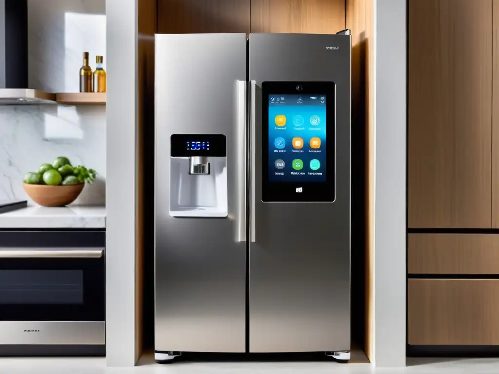 Refrigerador inteligente de diseño moderno, con pantalla táctil transparente y funciones de seguridad y control de IA