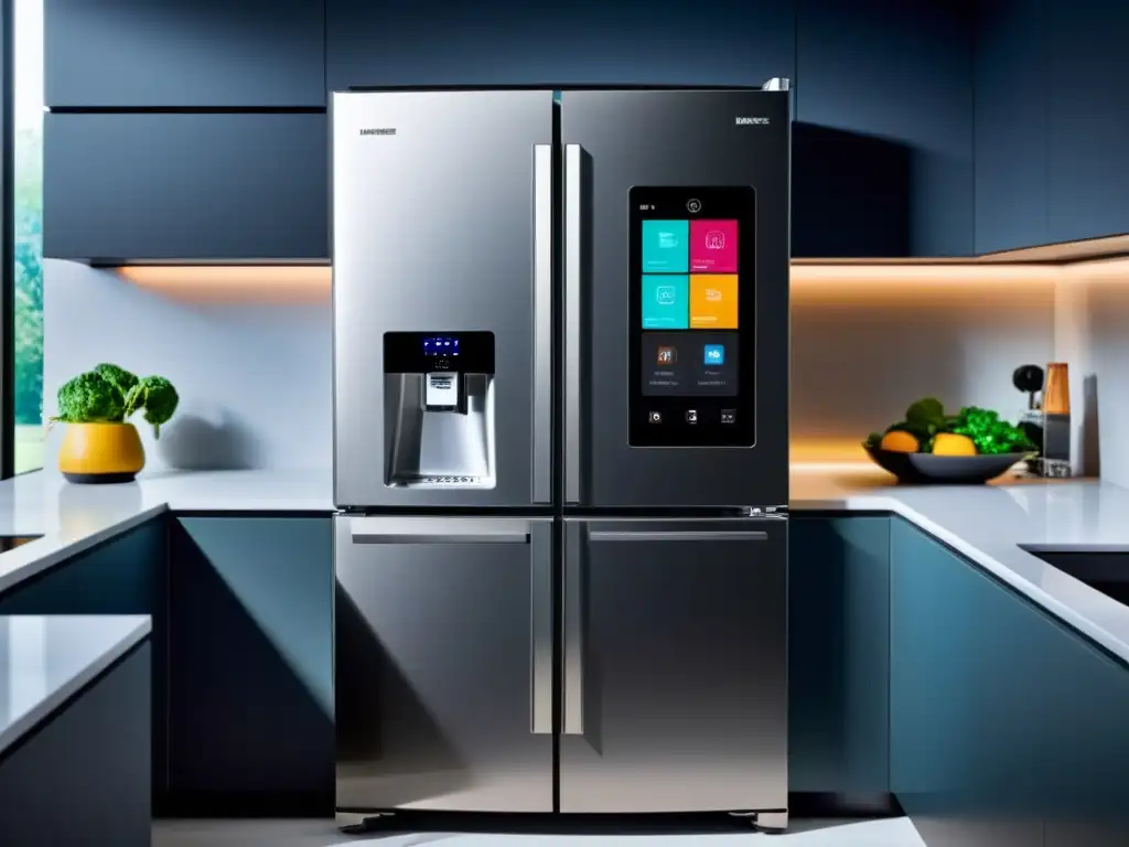 Refrigerador inteligente Hisense French Door en cocina contemporánea, con iluminación LED y controles minimalistas