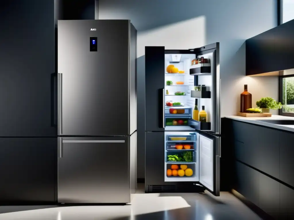 Refrigerador inteligente para hogar AEG CustomFlex en una cocina moderna con diseño sofisticado y tecnología innovadora