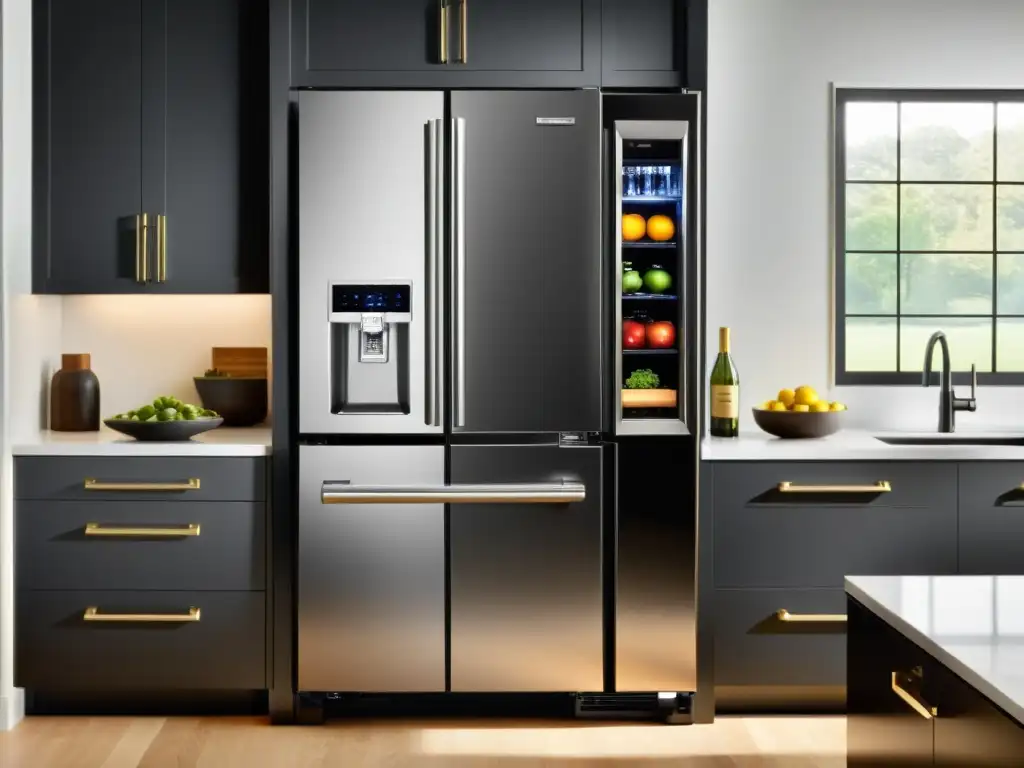 Refrigerador inteligente para hogar: moderno y sofisticado, con pantalla táctil LED, puertas francesas y acabado en negro brillante