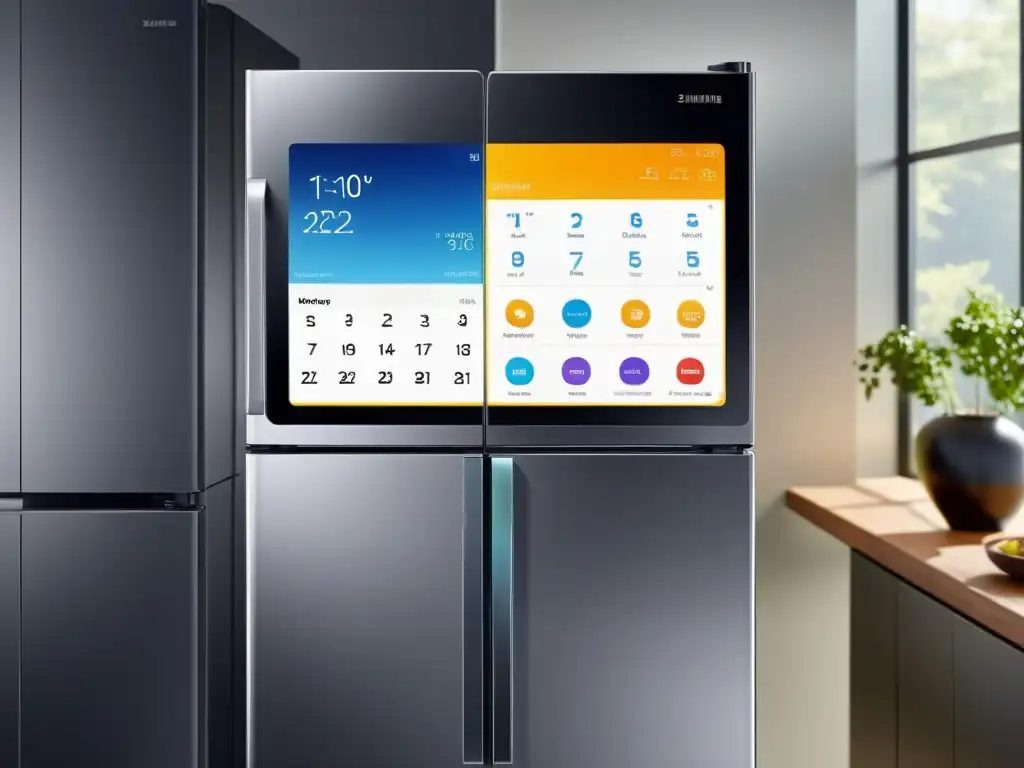 Refrigerador inteligente para hogar Samsung Family Hub con pantalla digital y diseño sofisticado para cocina moderna