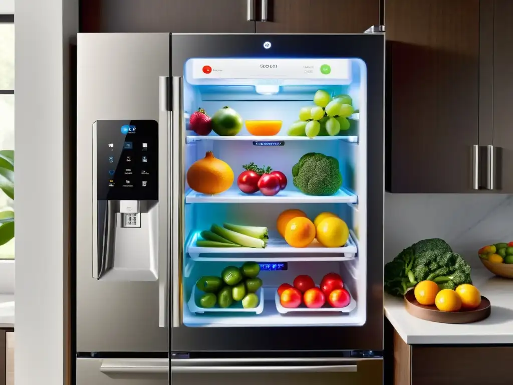 Un refrigerador inteligente con pantalla táctil, apps y alimentos frescos