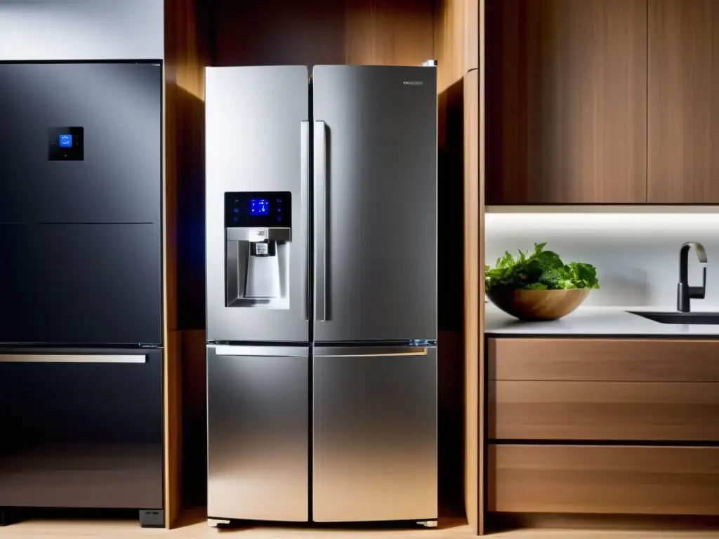 Refrigerador inteligente con seguridad avanzada en elegante cocina contemporánea