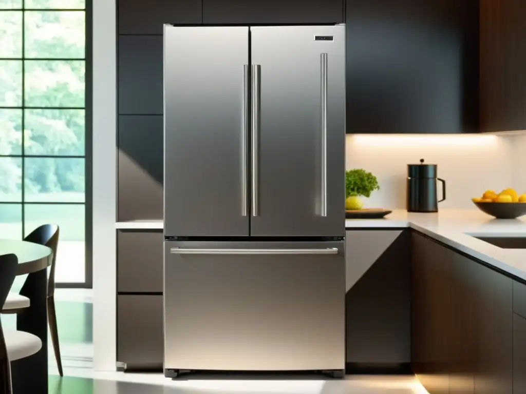 Refrigerador inteligente con tecnología integrada en una cocina contemporánea de acero inoxidable